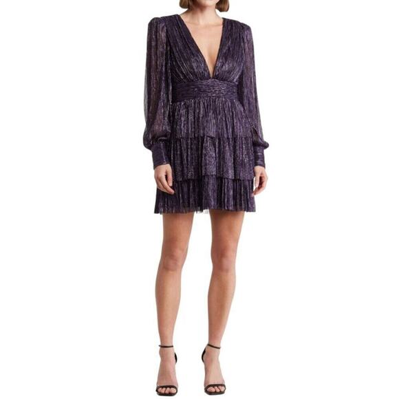 NWT Tiered Metallic Mini Dress Cordial Blackberry 8 NWT🎉🍾 - Picture 6 of 16